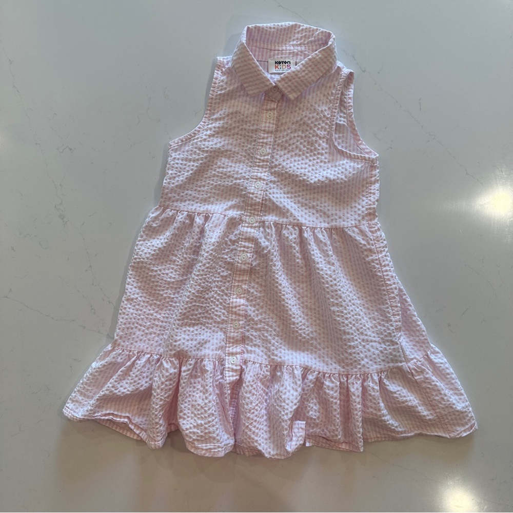 Sleeveless Pink Button-Front Ruffle Kids Dress